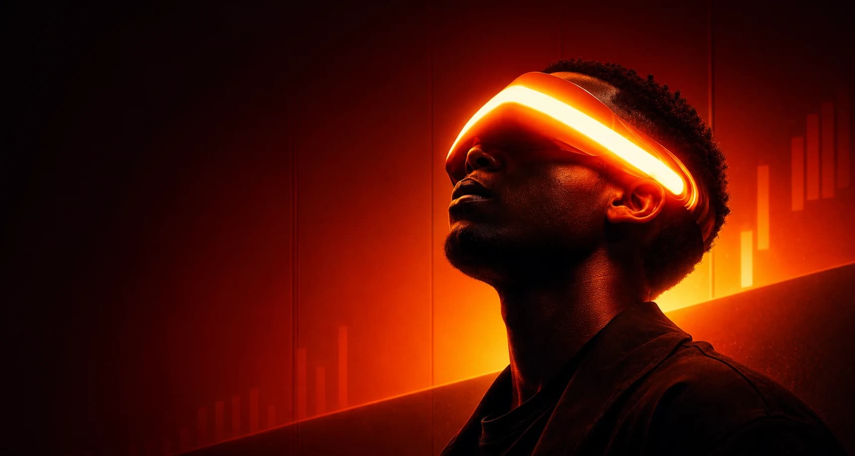 Futuristic human portrait with glowing visor