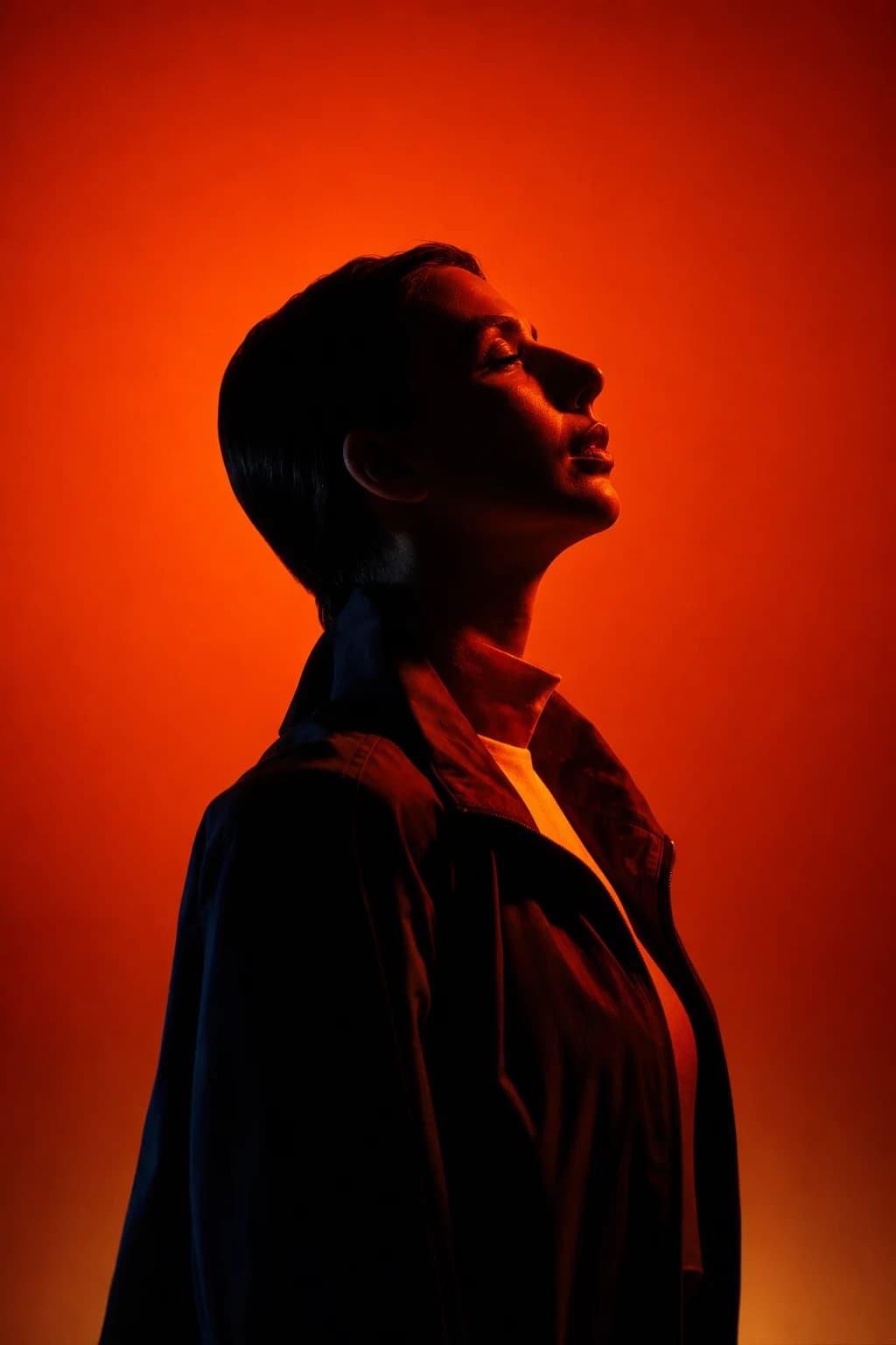 Creative person in cinematic orange light
